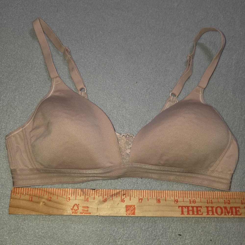Hanes Bra Small Nude Wireless Padded Lace‎ T-Shirt Adjustable Hook Back
